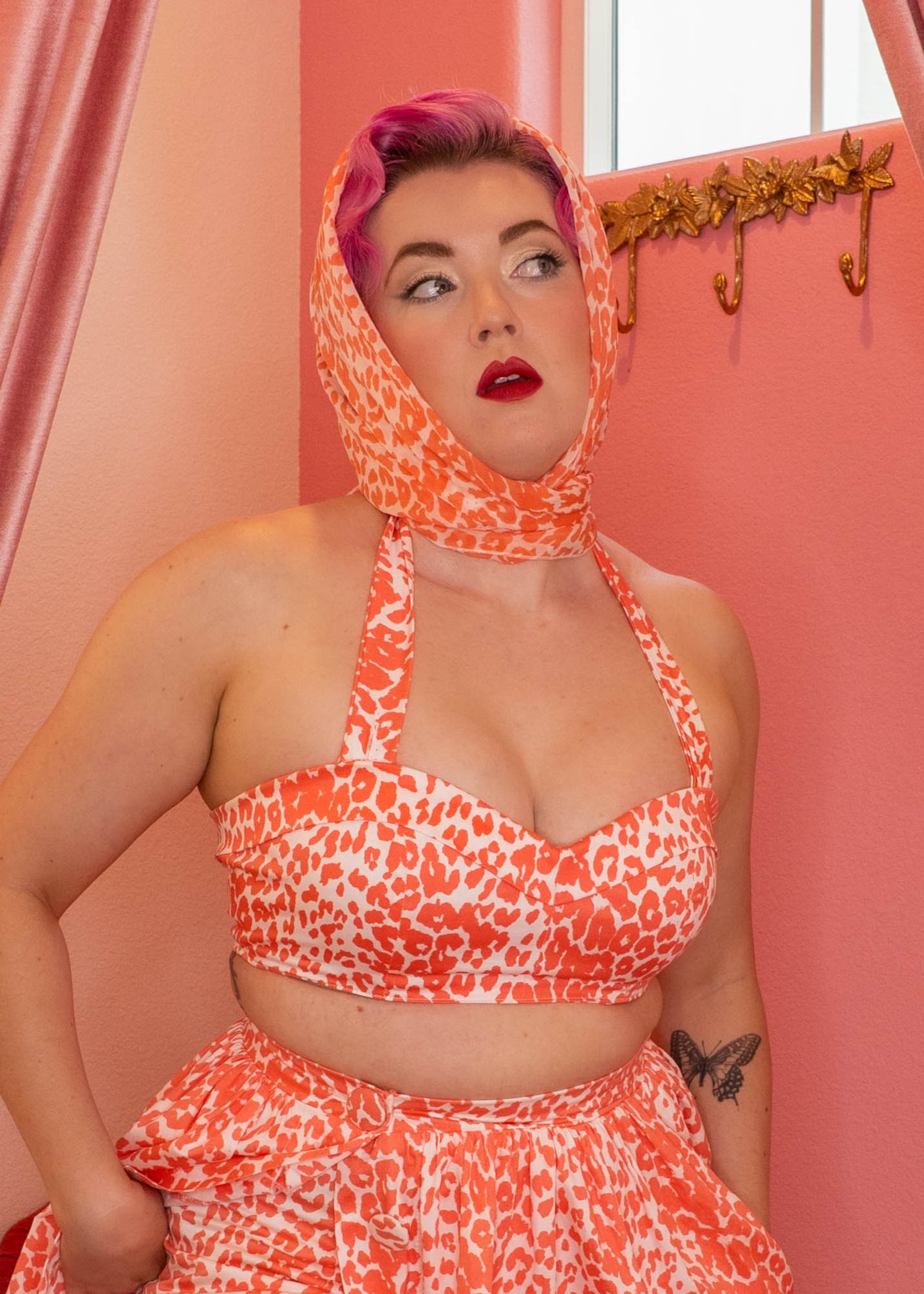 Coral Leopard Sheer Silk Georgette Scarf