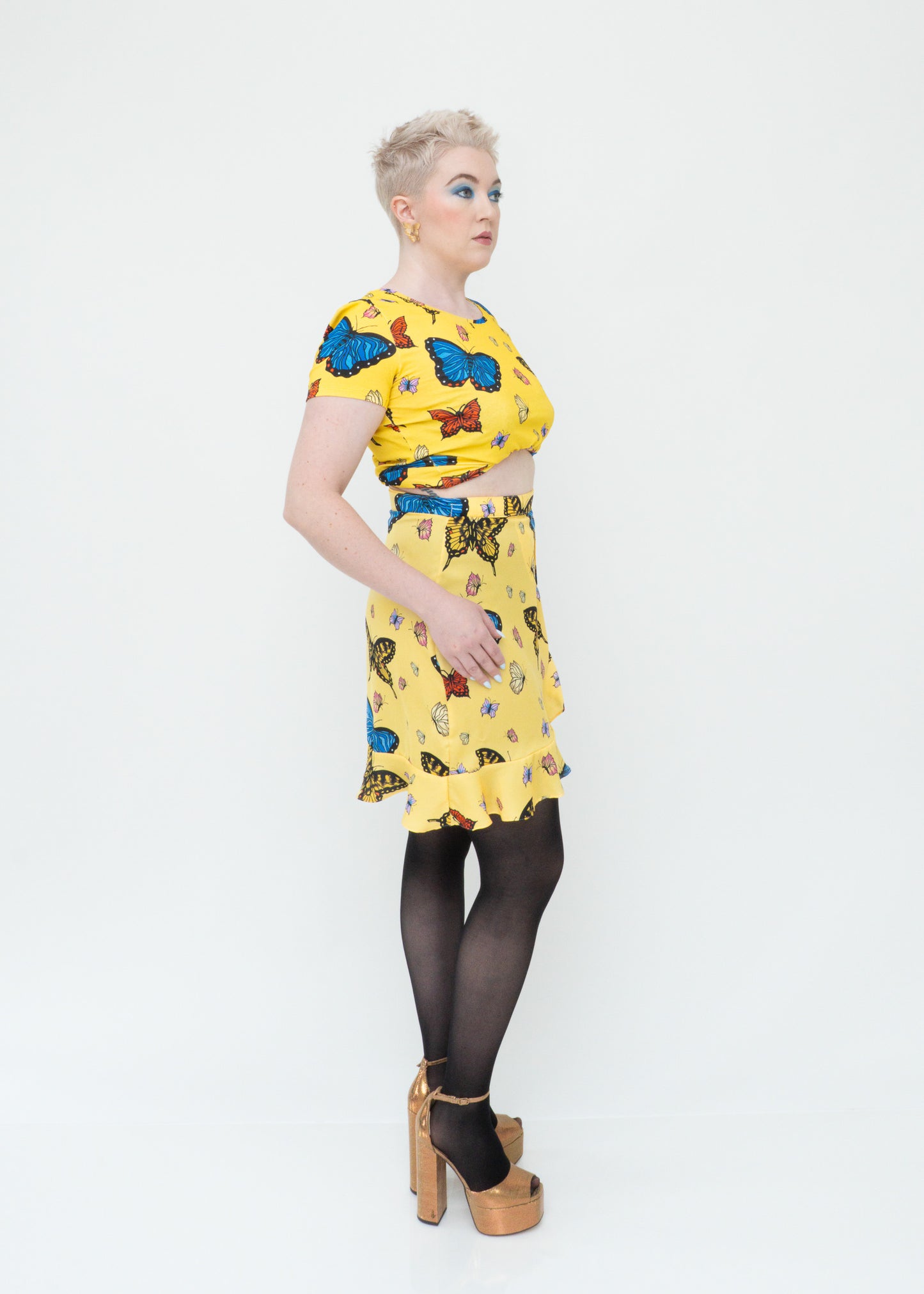 Butterflies Ruffle Mini Wrap Skirt - Yellow