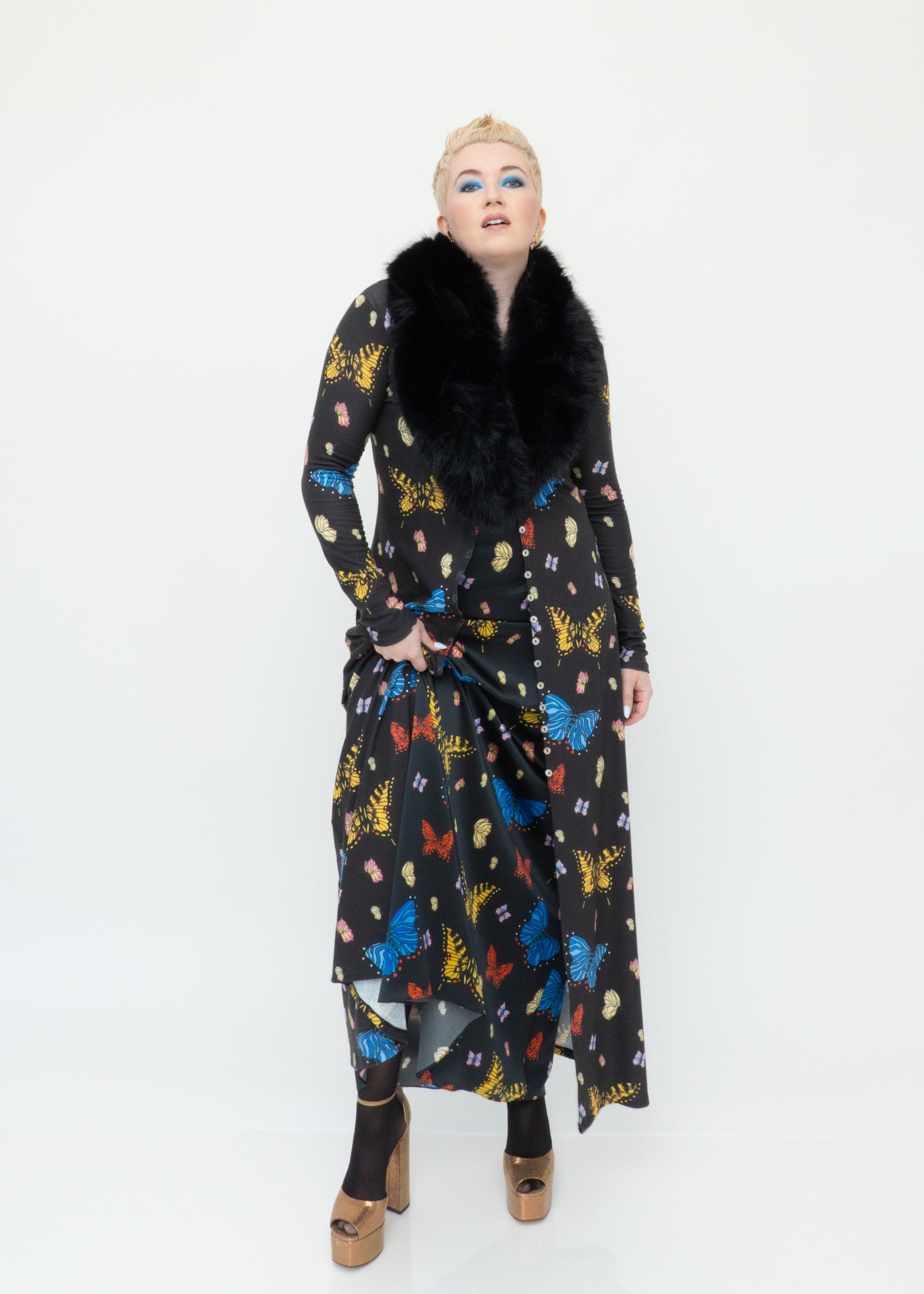Butterflies Silk Maxi Slip Dress - Black