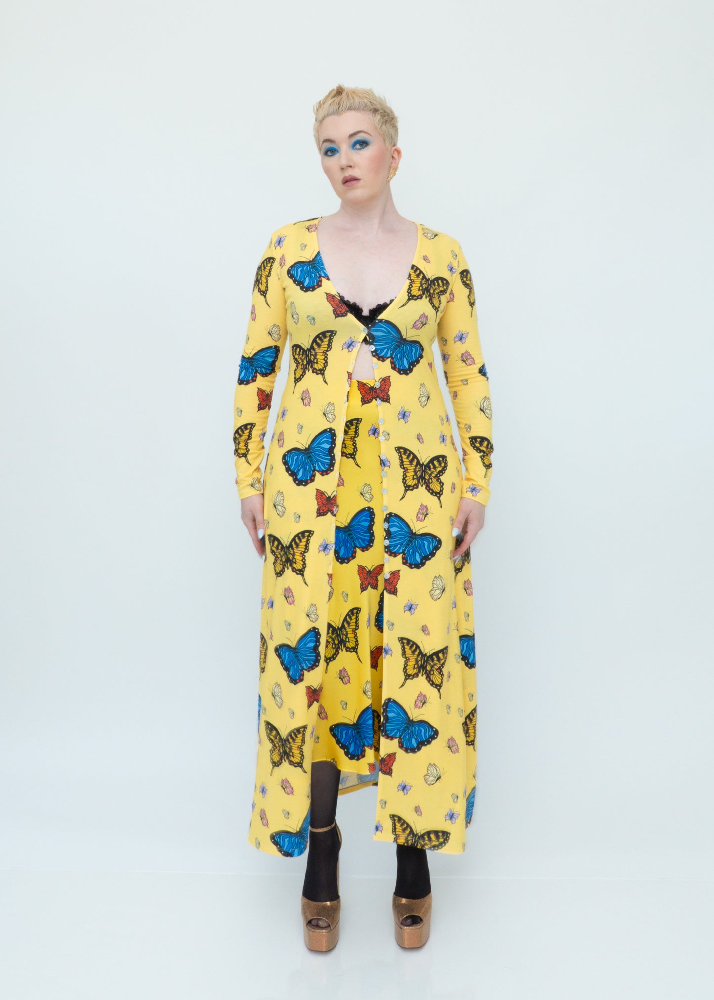 Butterflies Duster Cardigan - Yellow