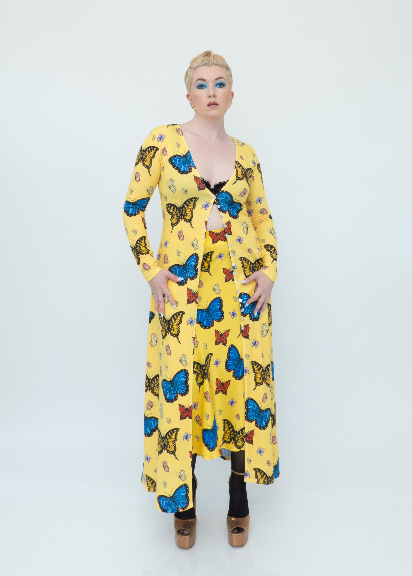 Butterflies Duster Cardigan - Yellow