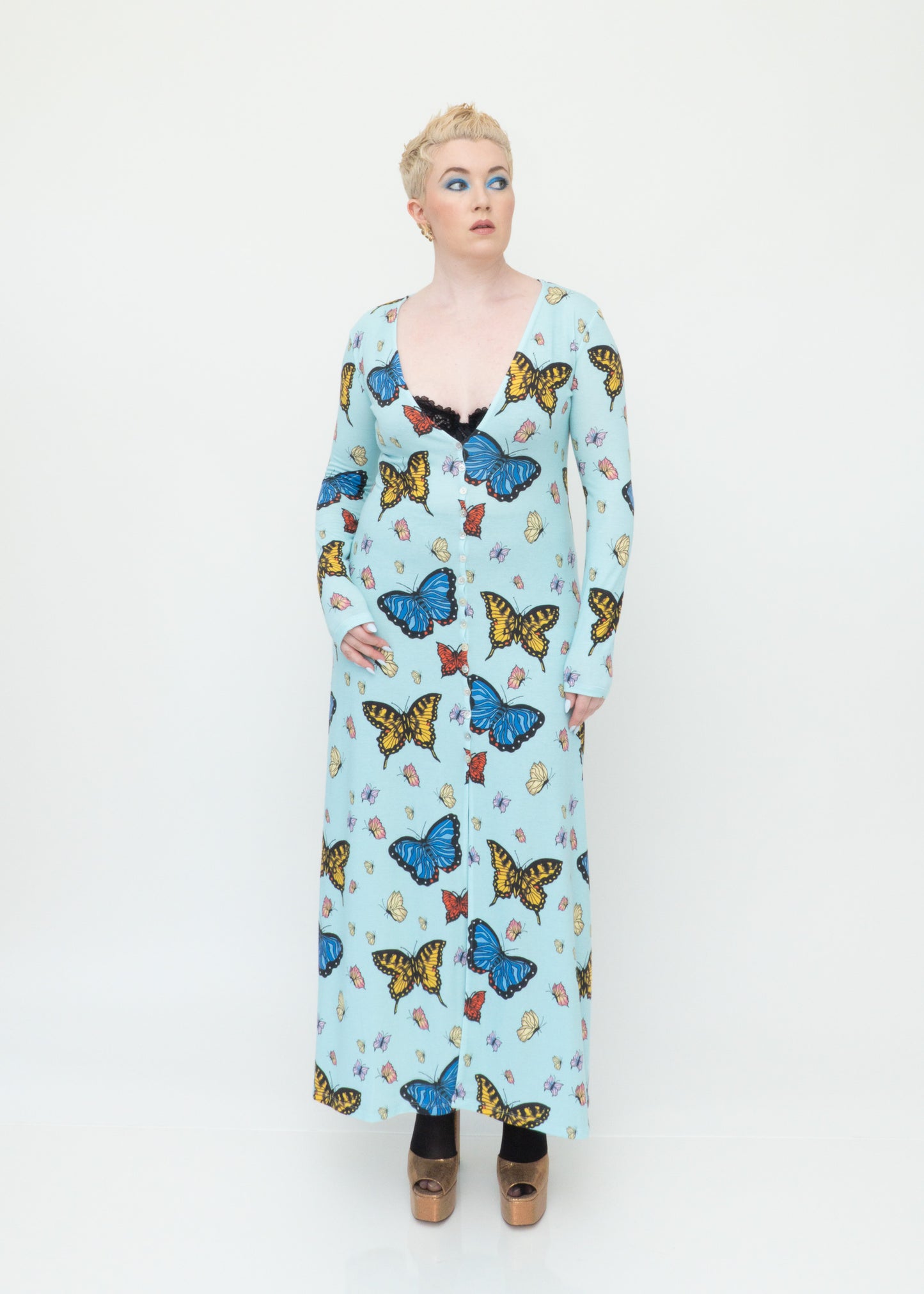 Butterflies Duster Cardigan - Sky Blue