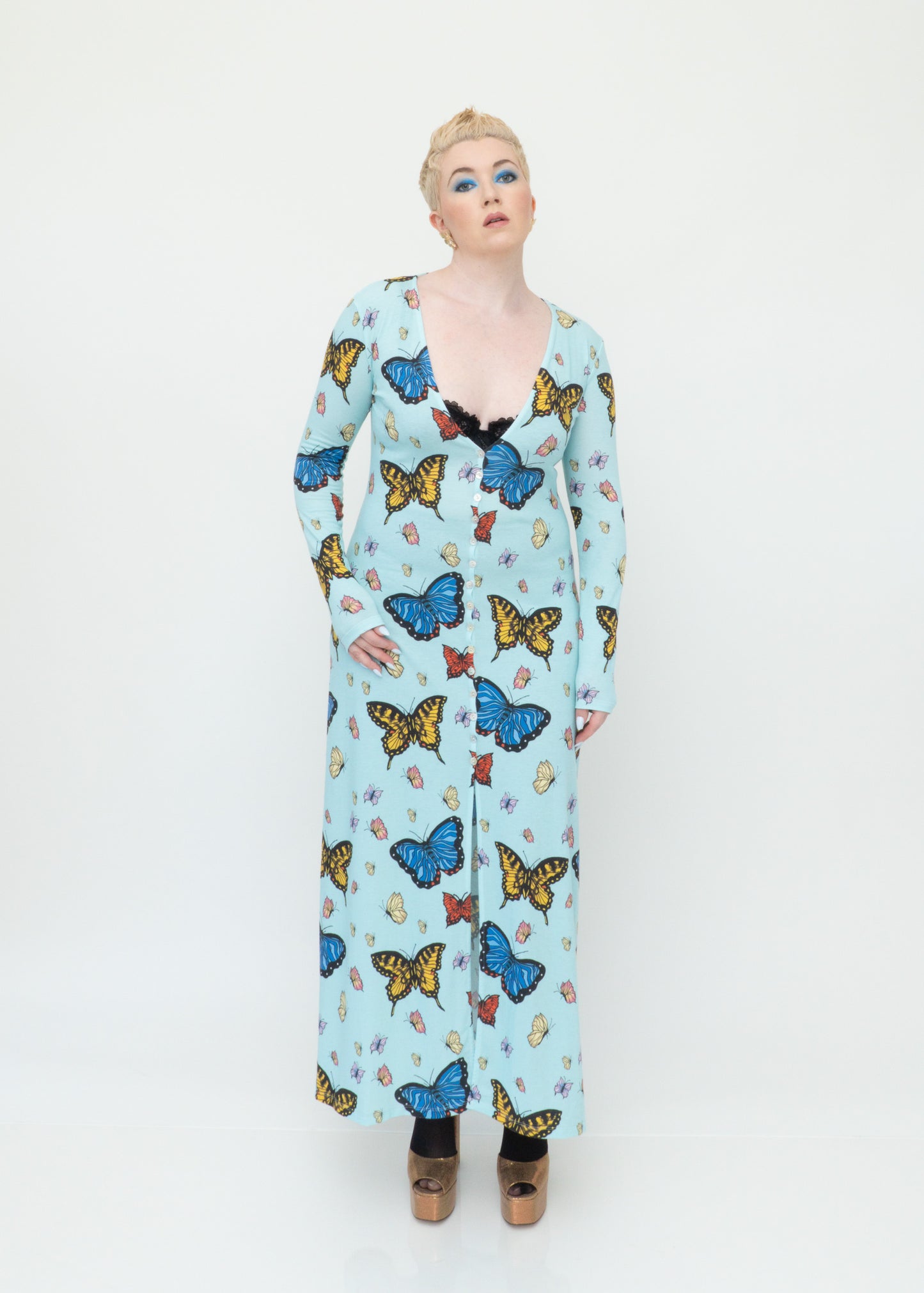 Butterflies Duster Cardigan - Sky Blue