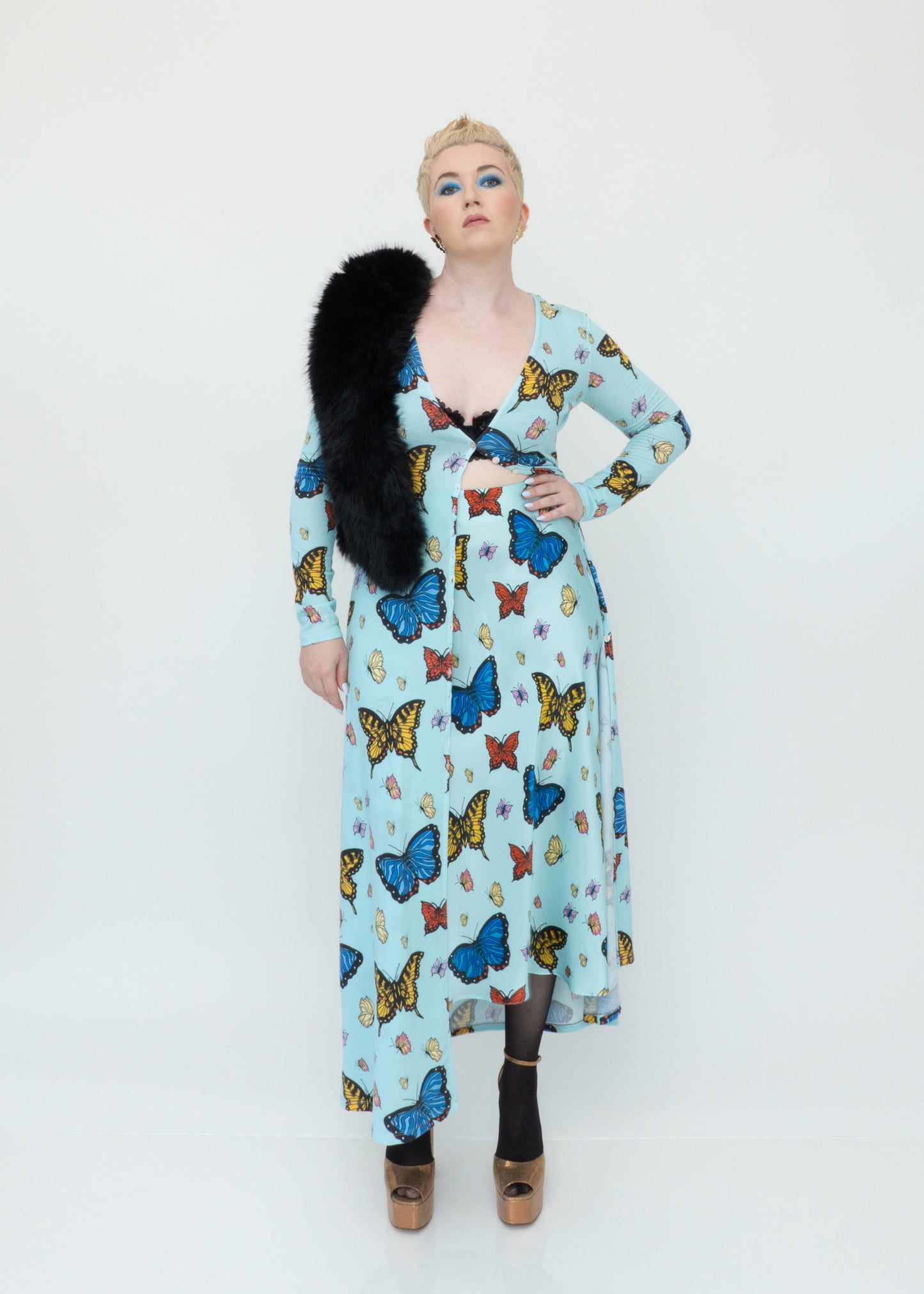Butterflies Duster Cardigan - Sky Blue