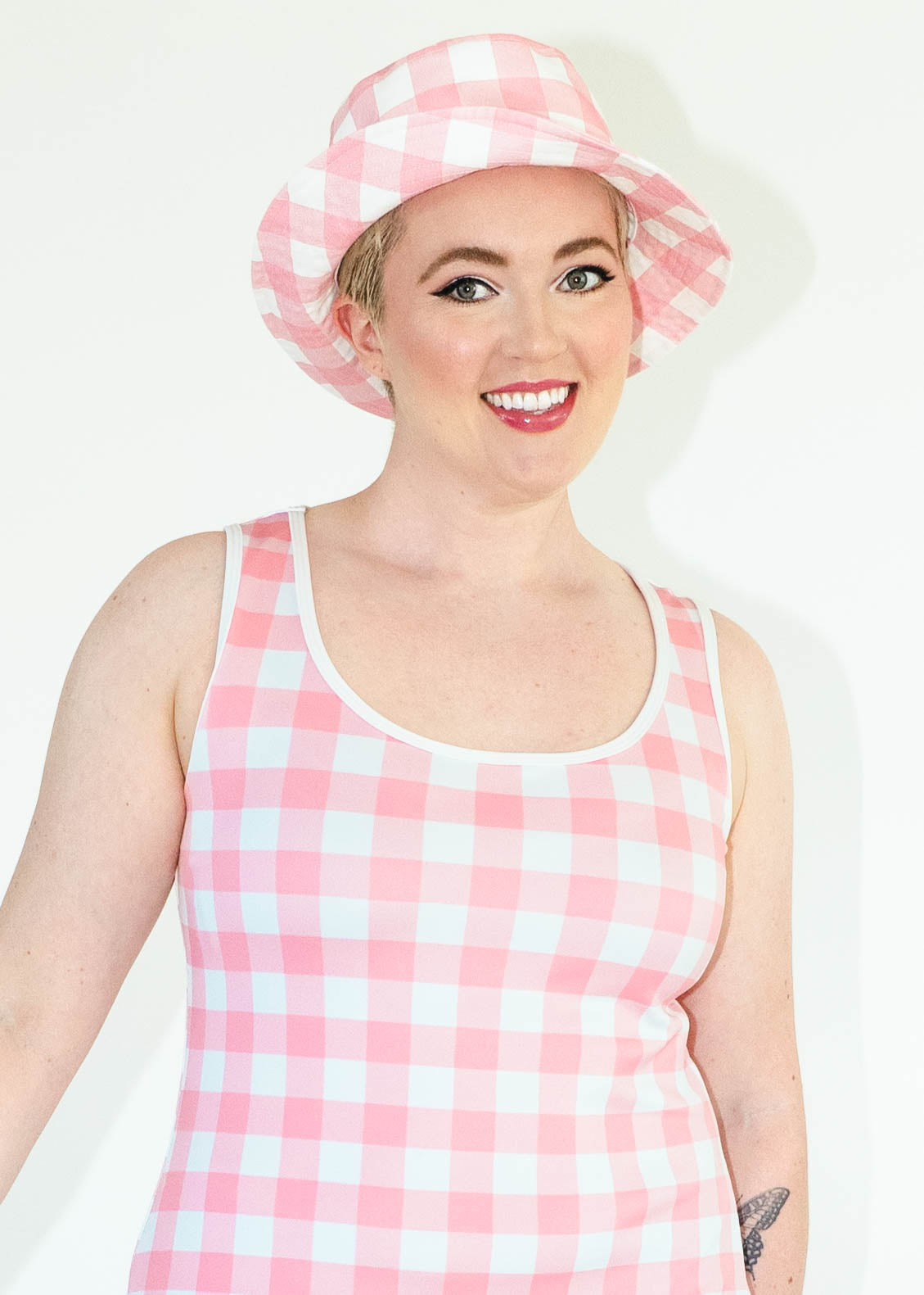 Pink Gingham Bucket Hat - Large Print