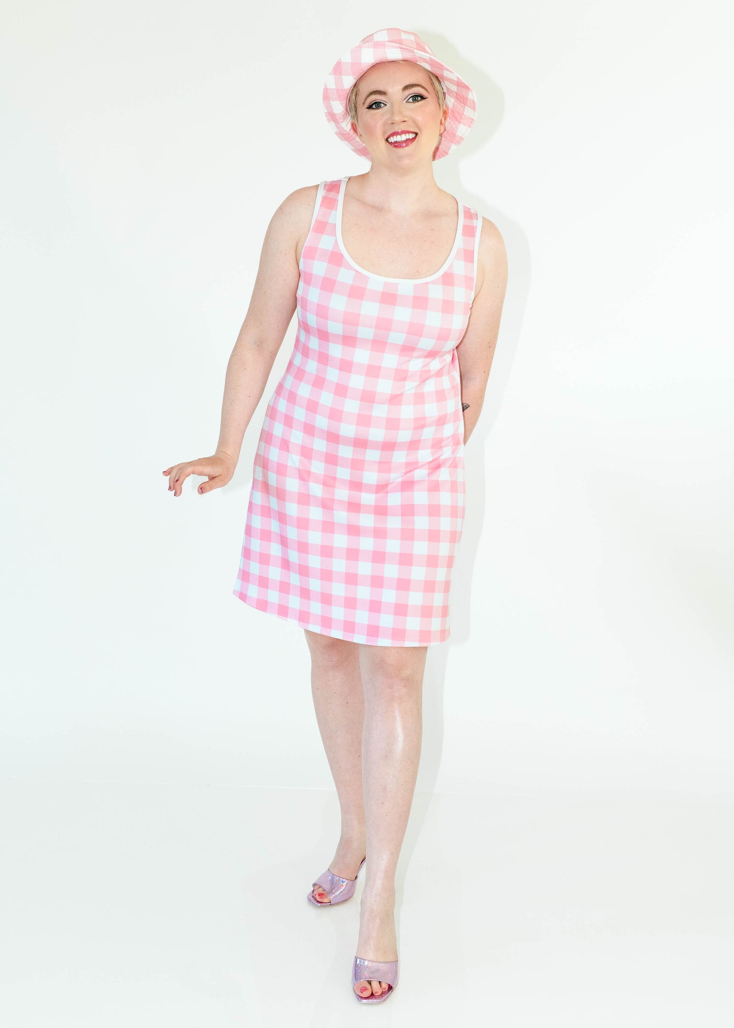 Pink Gingham Bucket Hat - Large Print
