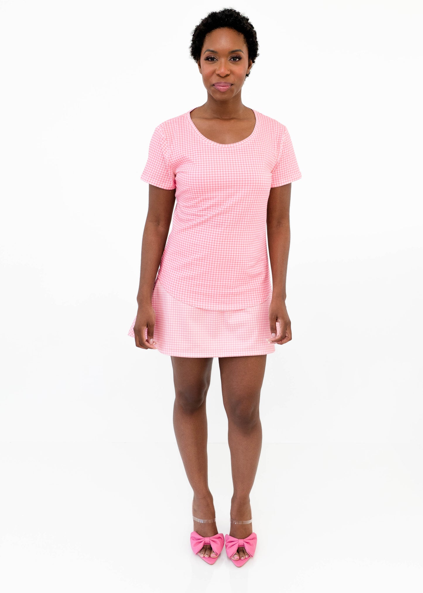 Short Sleeve Supima Cotton Tee - Pink Gingham Print