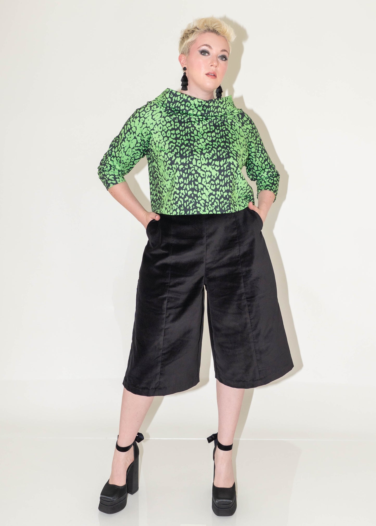 The Holly Culotte Pant - Black Velveteen