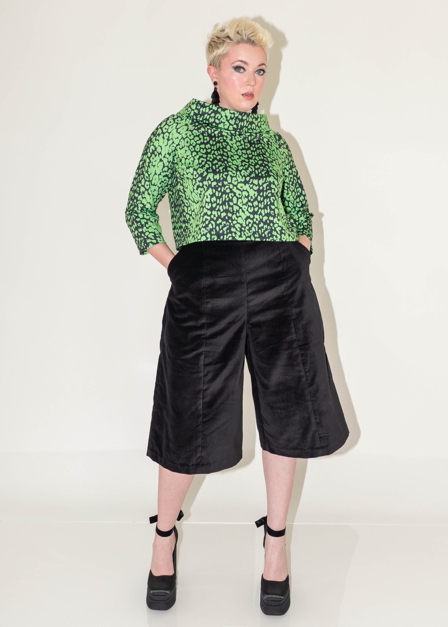 The Holly Culotte Pant - Black Velveteen