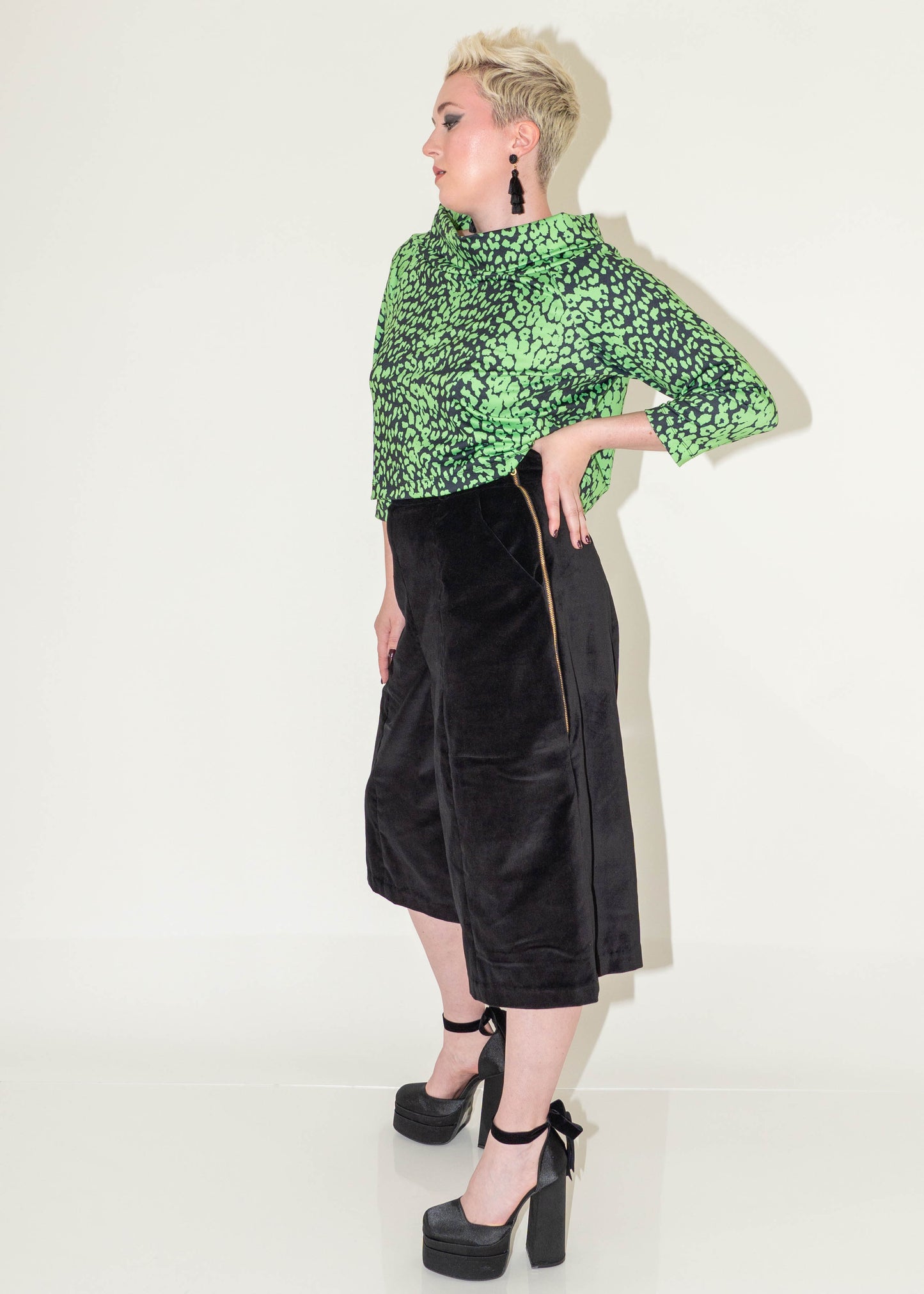 The Holly Culotte Pant - Black Velveteen