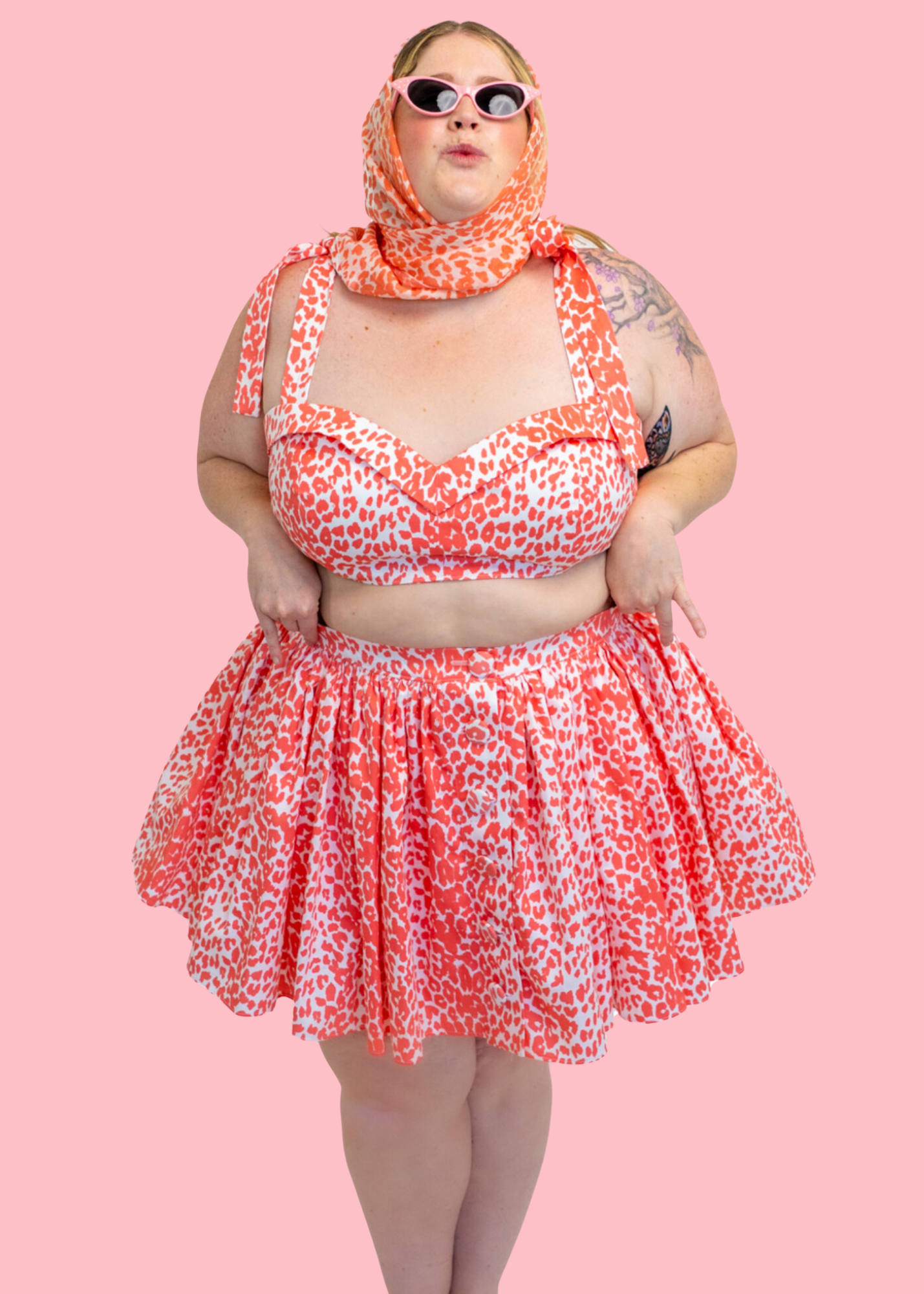 The Eartha Playsuit - Coral Pink Leopard Print