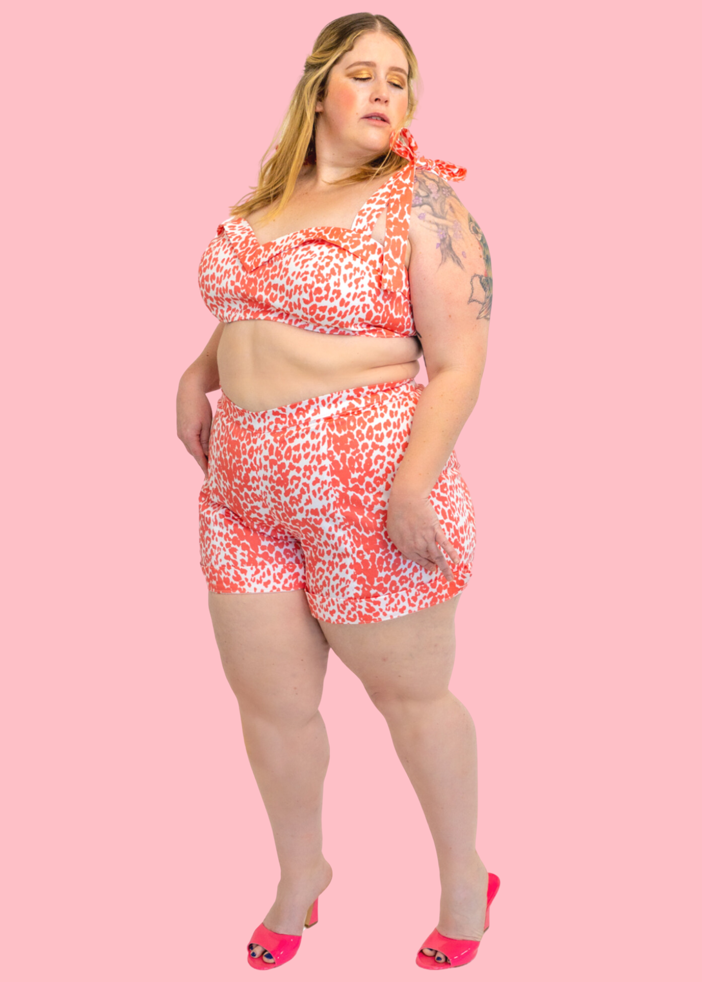 The Eartha Playsuit - Coral Pink Leopard Print