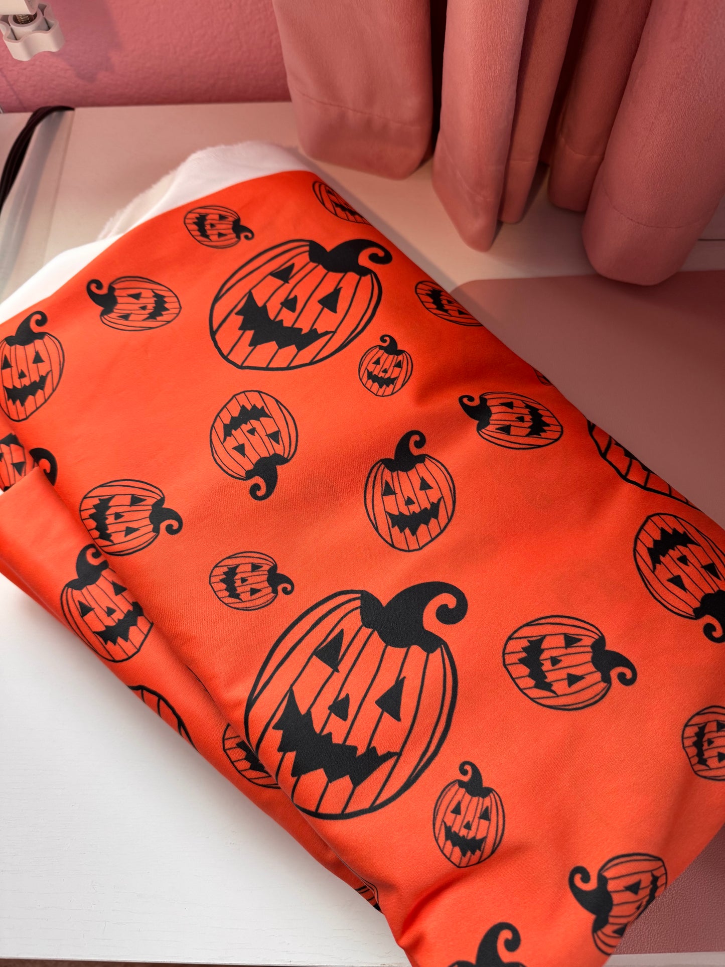100% Organic Cotton Sateen Oeko-Tex Pumpkin Queen Designer Fabric - Orange and Black Pumpkins