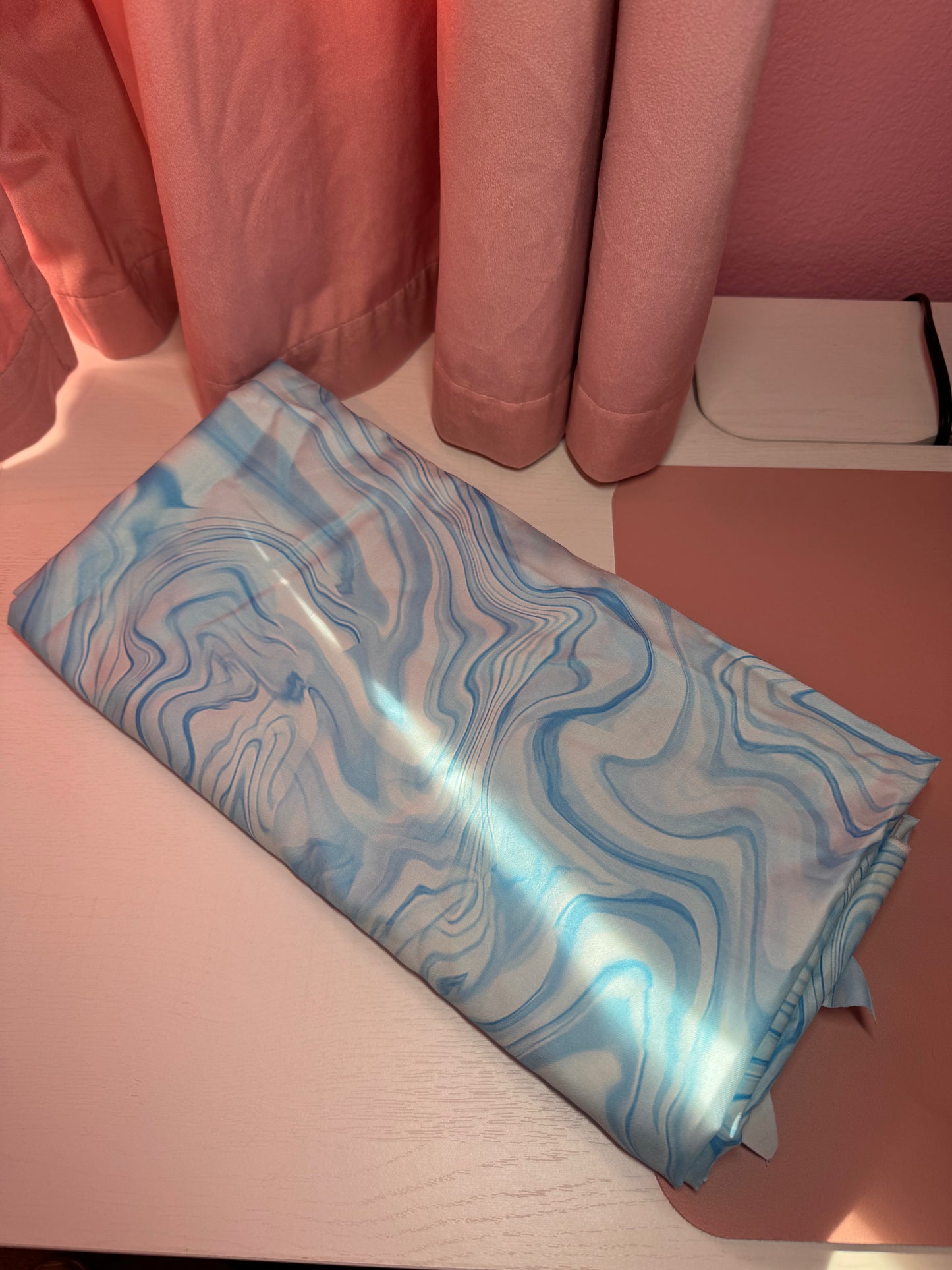 100% Organic Cotton Sateen Oeko-Tex Aqua Aura Geode Designer Fabric - Baby Blue & White