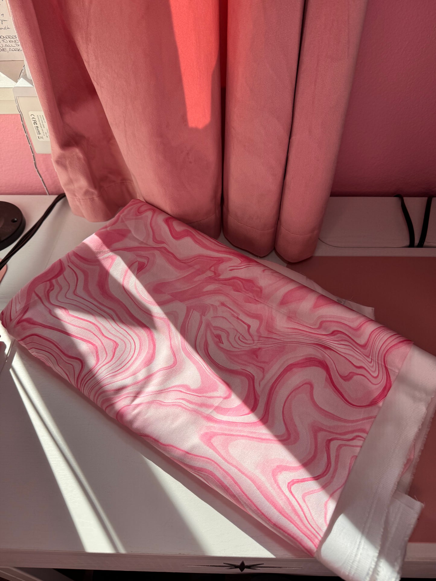 100% Organic Cotton Sateen Oeko-Tex Rose Quartz Geode Designer Fabric - Baby Pink & White