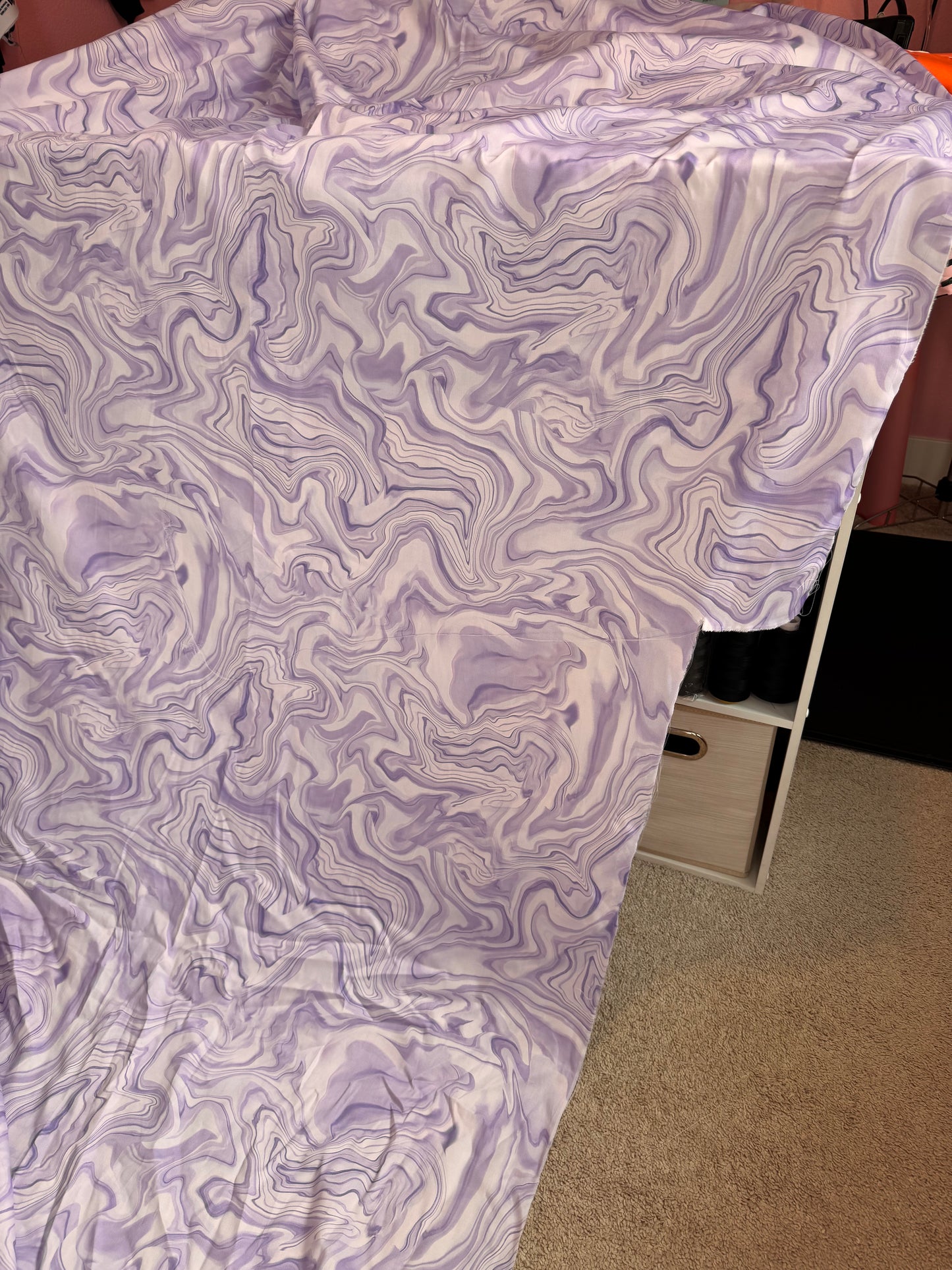 100% Organic Cotton Sateen Oeko-Tex Amethyst Geode Designer Fabric - Purple Lavender And White