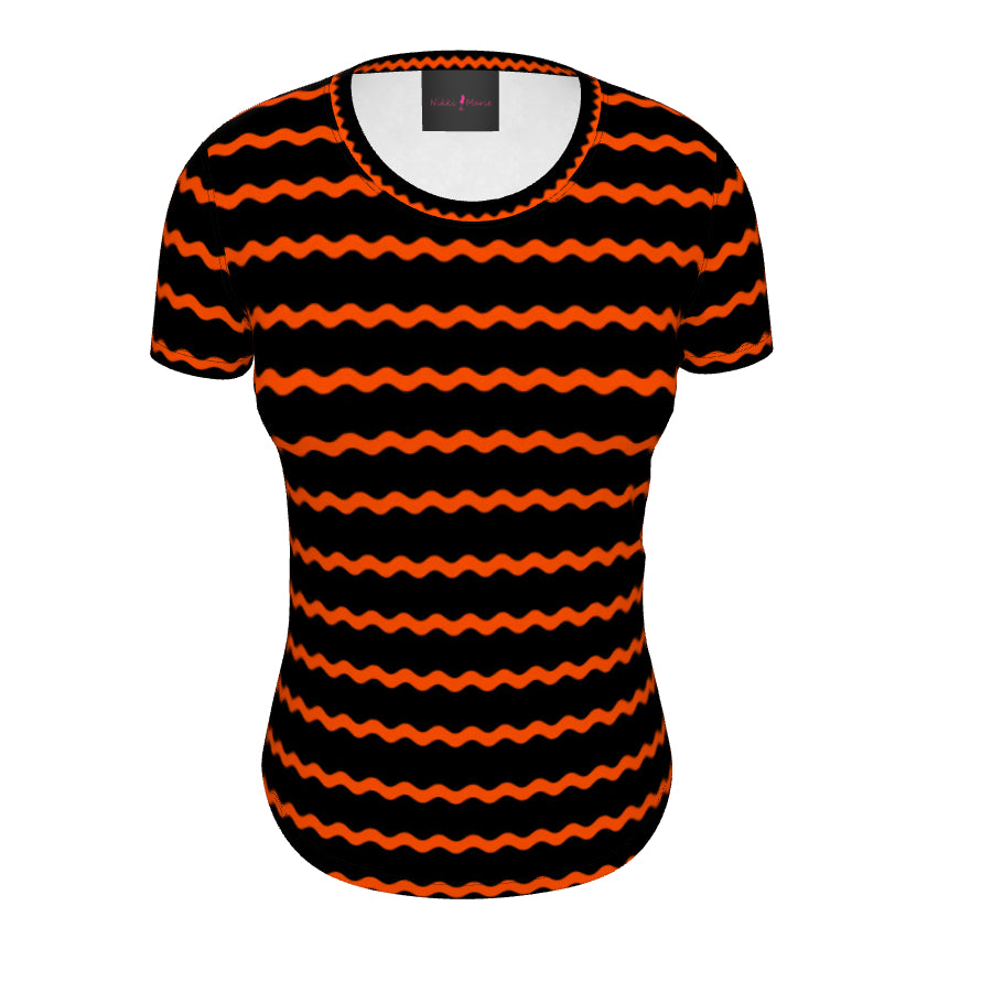 Neon Orange Ric Rac Print Short Sleeve Tee - SAMPLE SALE