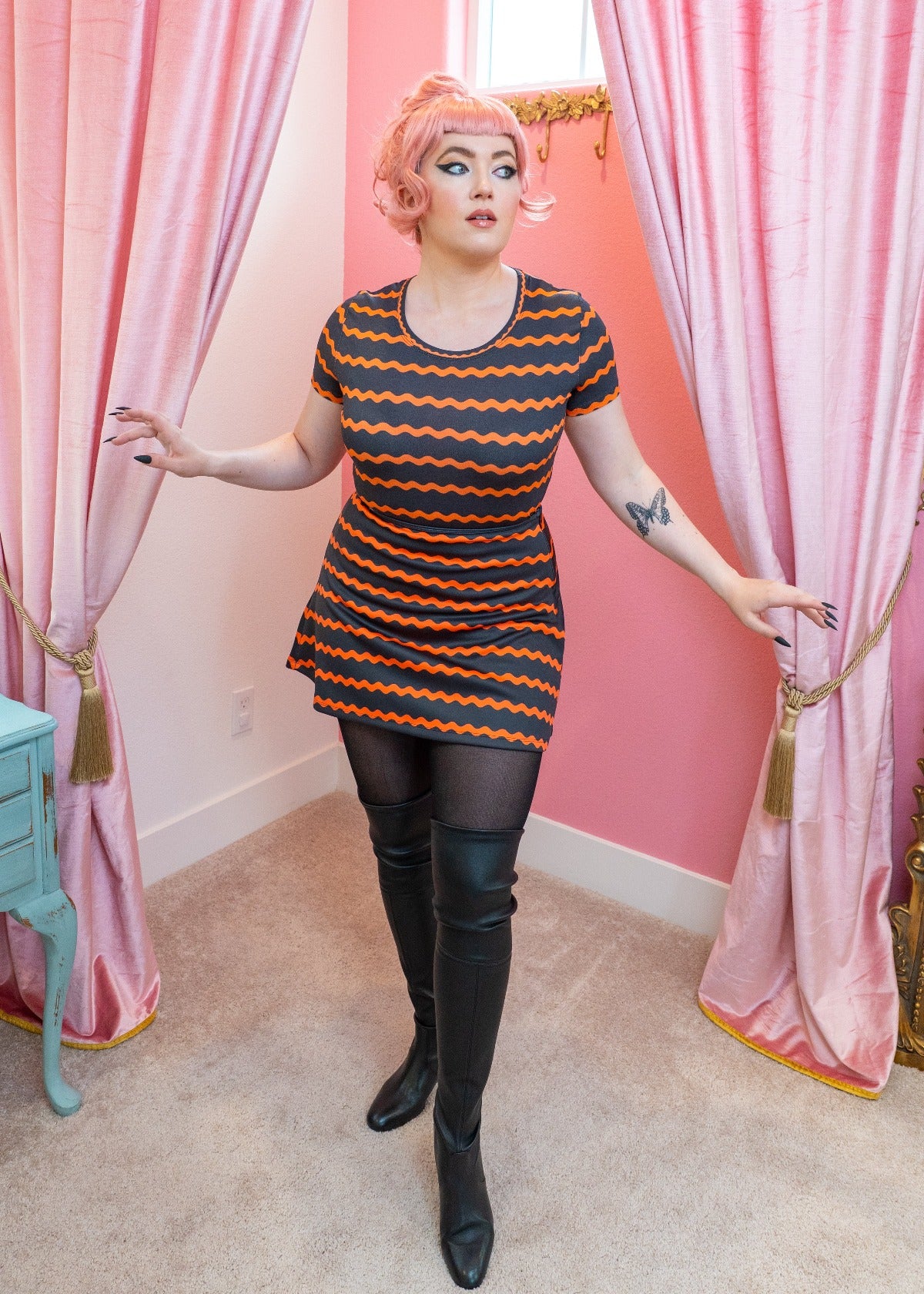 Neon Orange Ric Rac Print Short Sleeve Tee - SAMPLE SALE