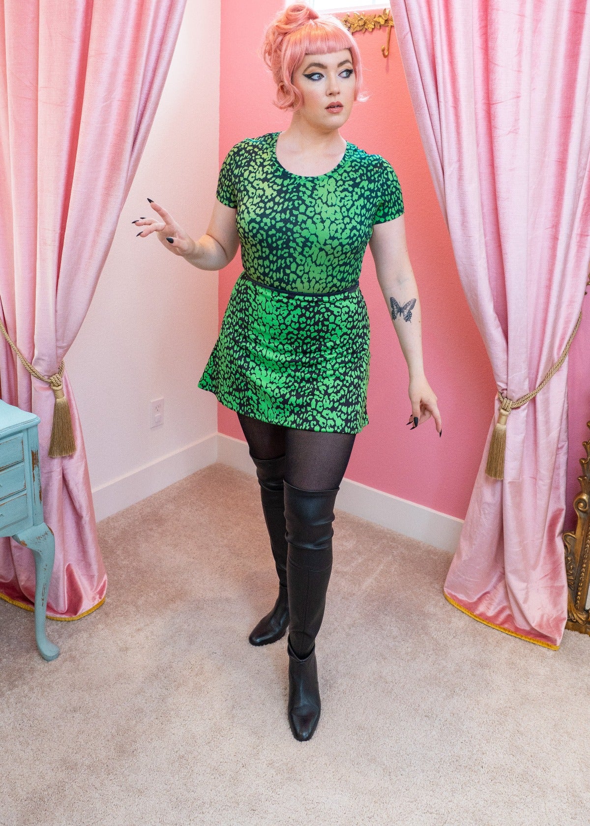 Neon Green Leopard Print Short Sleeve Tee
