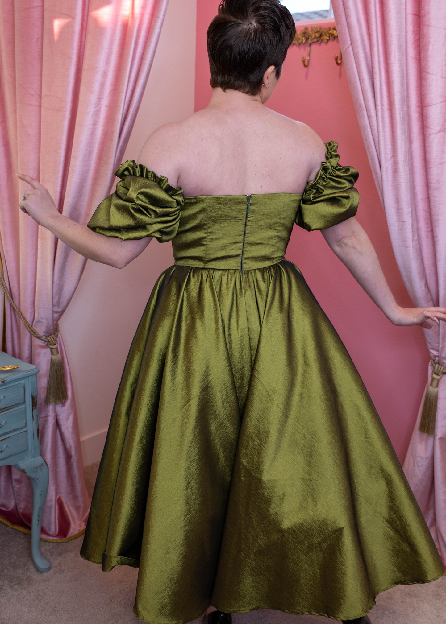 Agatha Dress Olive Green Silk Taffeta