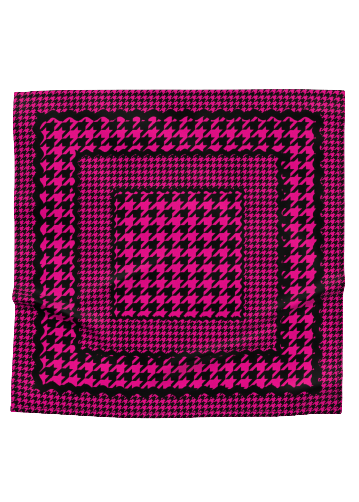 Mad Houndstooth Silk Satin Bandana Scarf - Hot Pink And Black