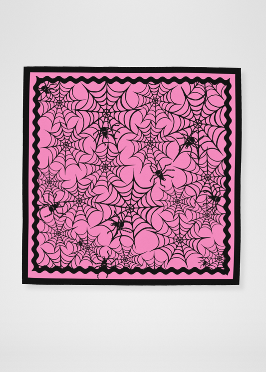 Pink Spiderwebs Silk Satin Scarf - 36"x36"