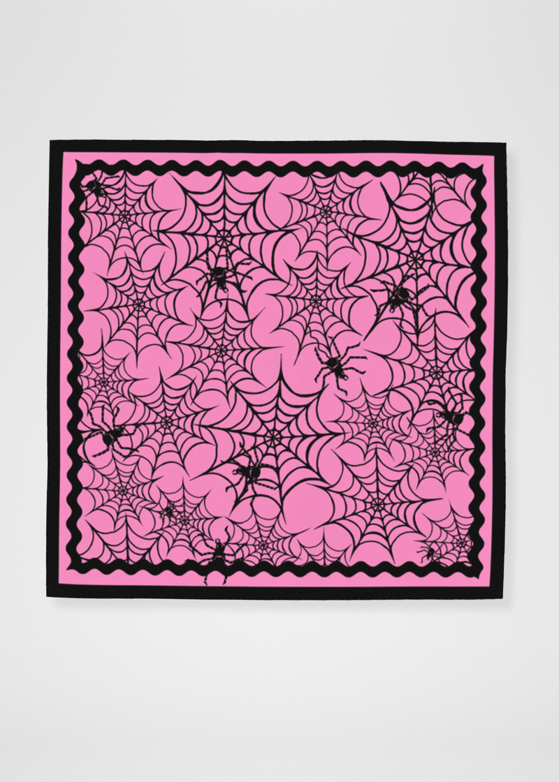 Pink Spiderwebs Silk Satin Scarf - 36"x36"