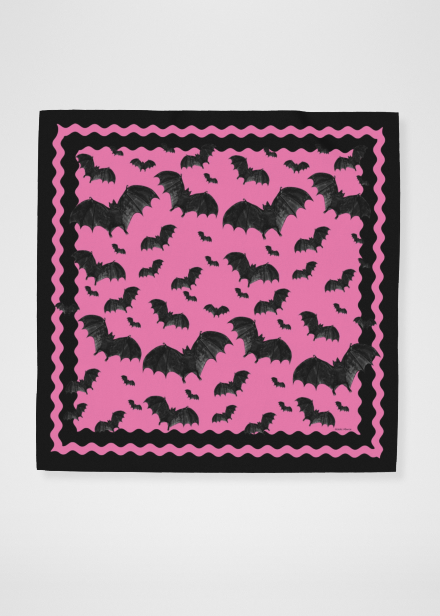 Going Batty Pink Silk Satin Square Scarf - 36"x 36" Limited Edition Online Only