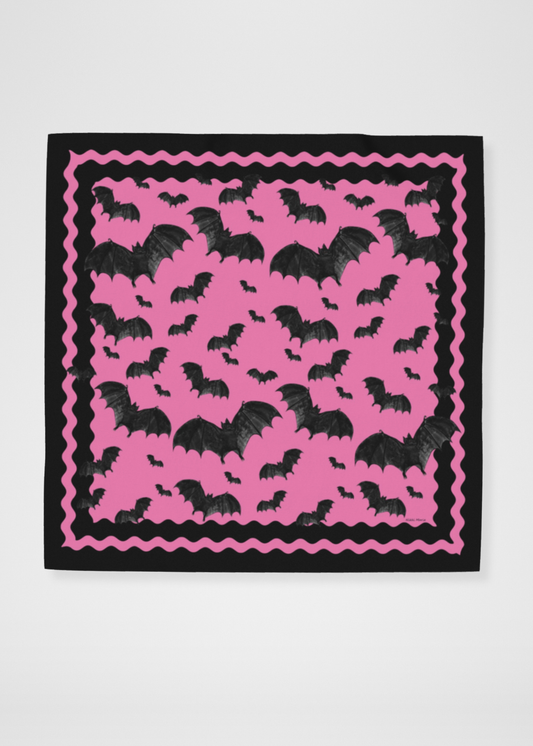 Going Batty Pink Silk Satin Square Scarf - 36"x 36" Limited Edition Online Only