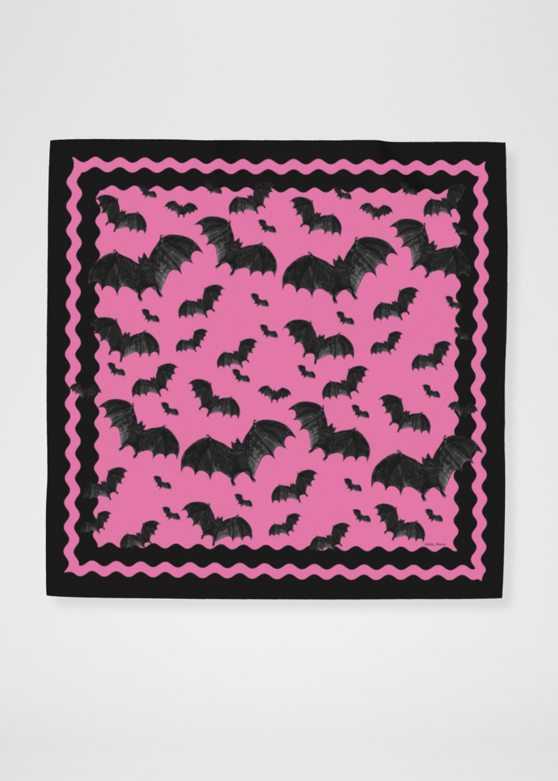 Going Batty Pink Silk Satin Square Scarf - 36"x 36" Limited Edition Online Only