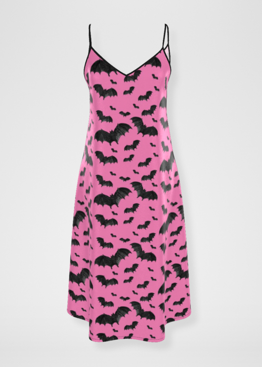 Bats Silk Maxi Slip Dress - Pink