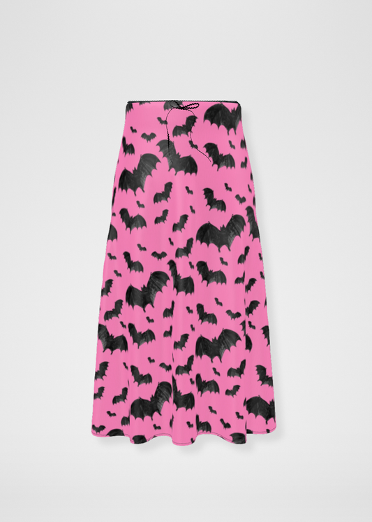 Bats Silk Midi Slip Skirt - Pink