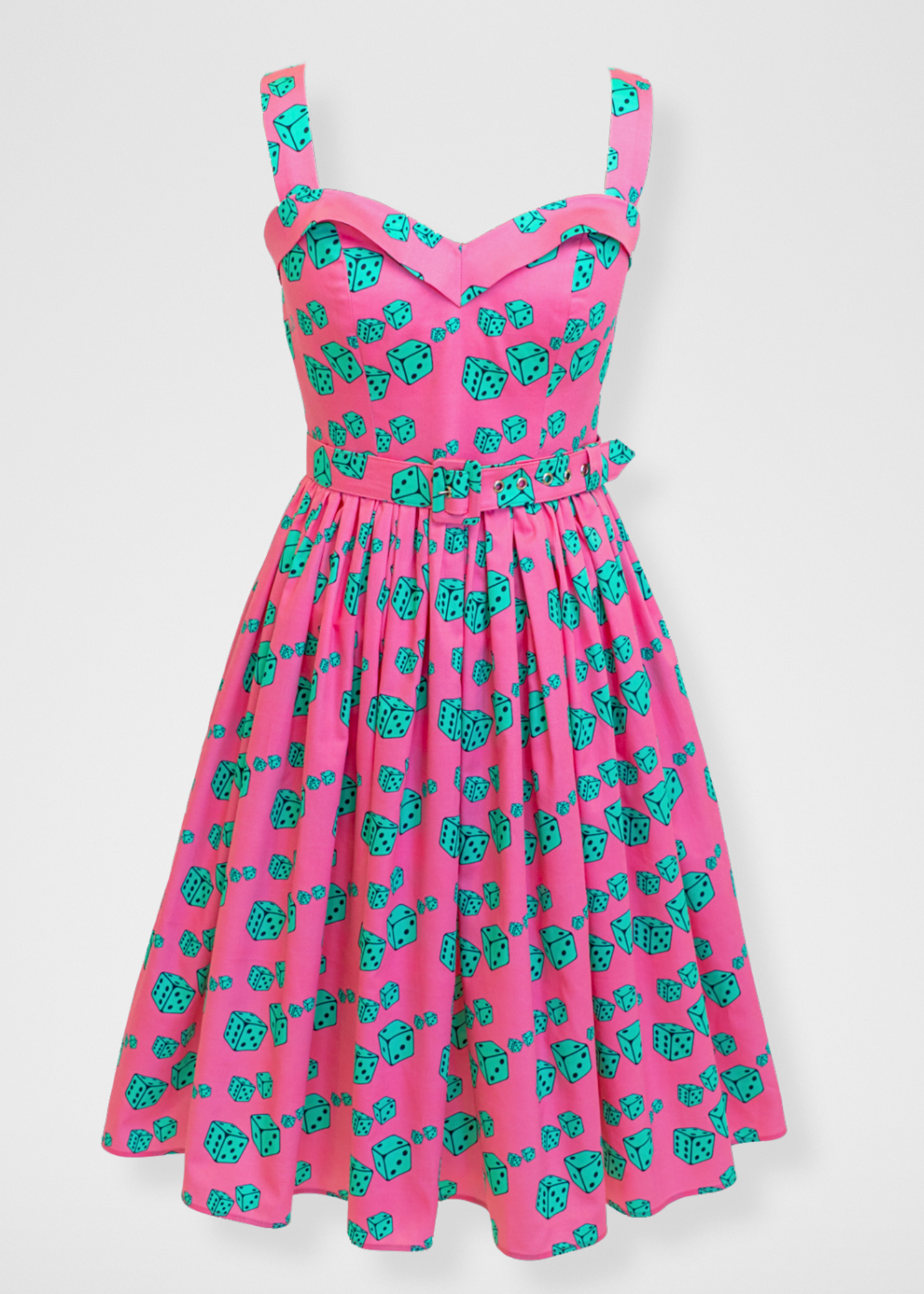 The Marilyn Dress - Roll The Dice Print In Pink & Turquoise