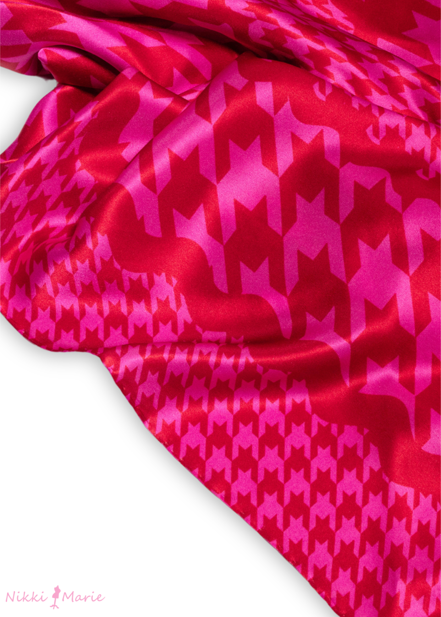 Mad Houndstooth Silk Satin Square Scarf - Pink And Red 13th Anniversary Limited Edition Pre-Order