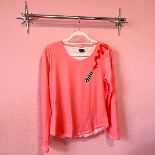 SAMPLE My Weapon Of Choice Lipstick Print - Long Sleeve Tee - Coral Pink