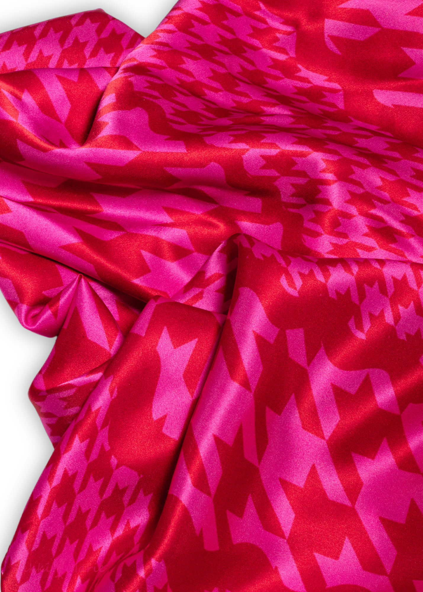 Mad Houndstooth Silk Satin Square Scarf - Pink And Red 13th Anniversary Limited Edition Pre-Order