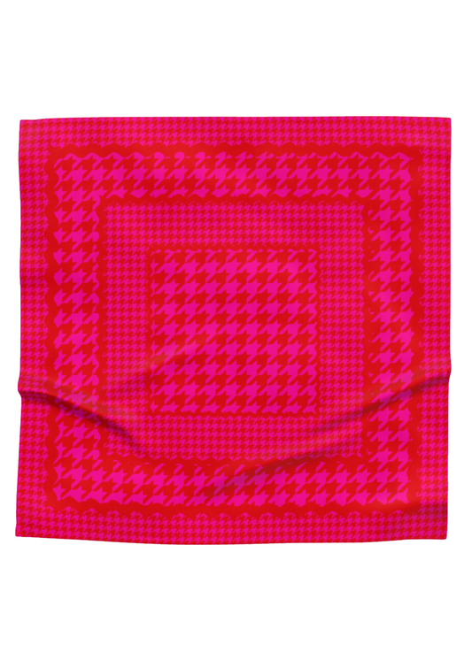 Mad Houndstooth Silk Satin Scarf - Pink And Red