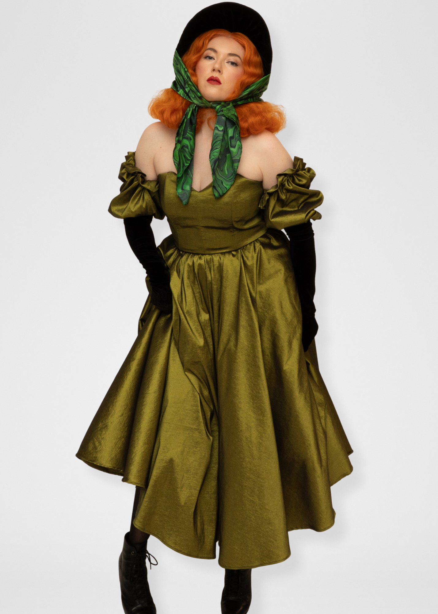 Agatha Dress Olive Green Silk Taffeta