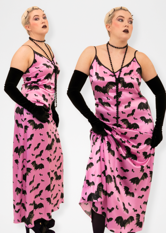 Bats Silk Maxi Slip Dress - Pink