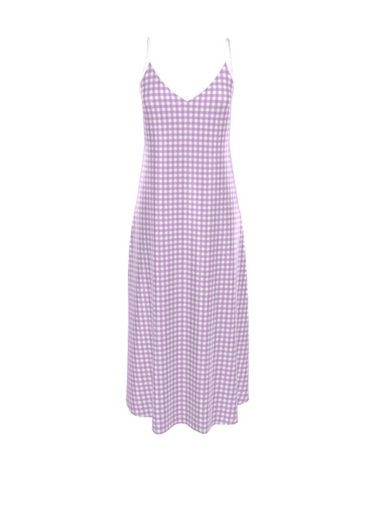 Mad Gingham Silk Slip Maxi Dress - Lavender