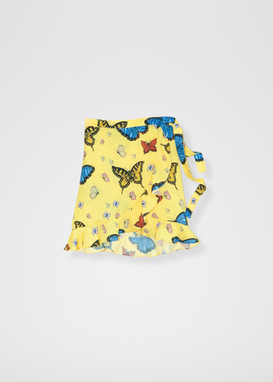 Butterflies Ruffle Mini Wrap Skirt - Yellow
