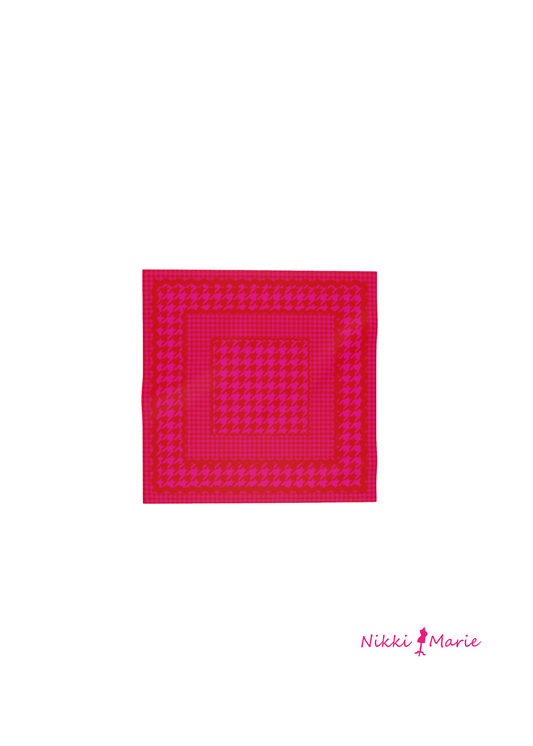 Mad Houndstooth Silk Twill Pocket Square - Pink And Red