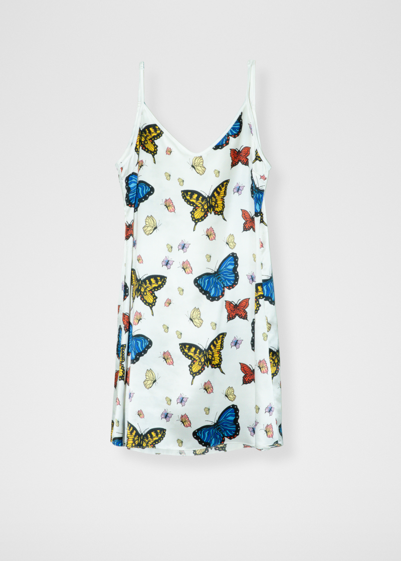 Butterflies Silk Mini Slip Dress - White