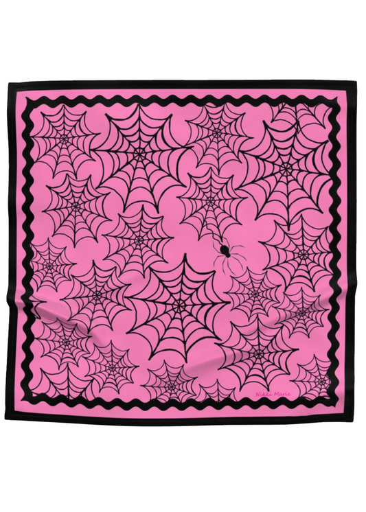 Pink Spiderwebs Silk Satin Scarf - 36"x36"