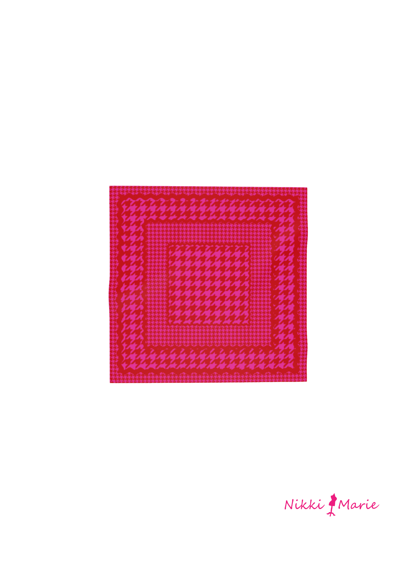 Mad Houndstooth Silk Twill Pocket Square - Pink And Red