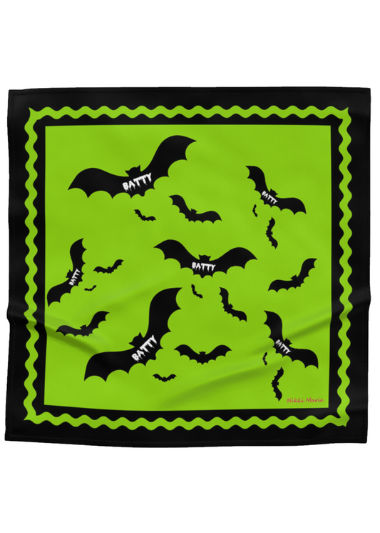 Batty Neon Green Silk Satin Scarf - 36"x36"