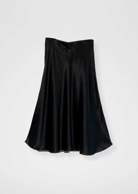 Silk Midi Slip Skirt - Black