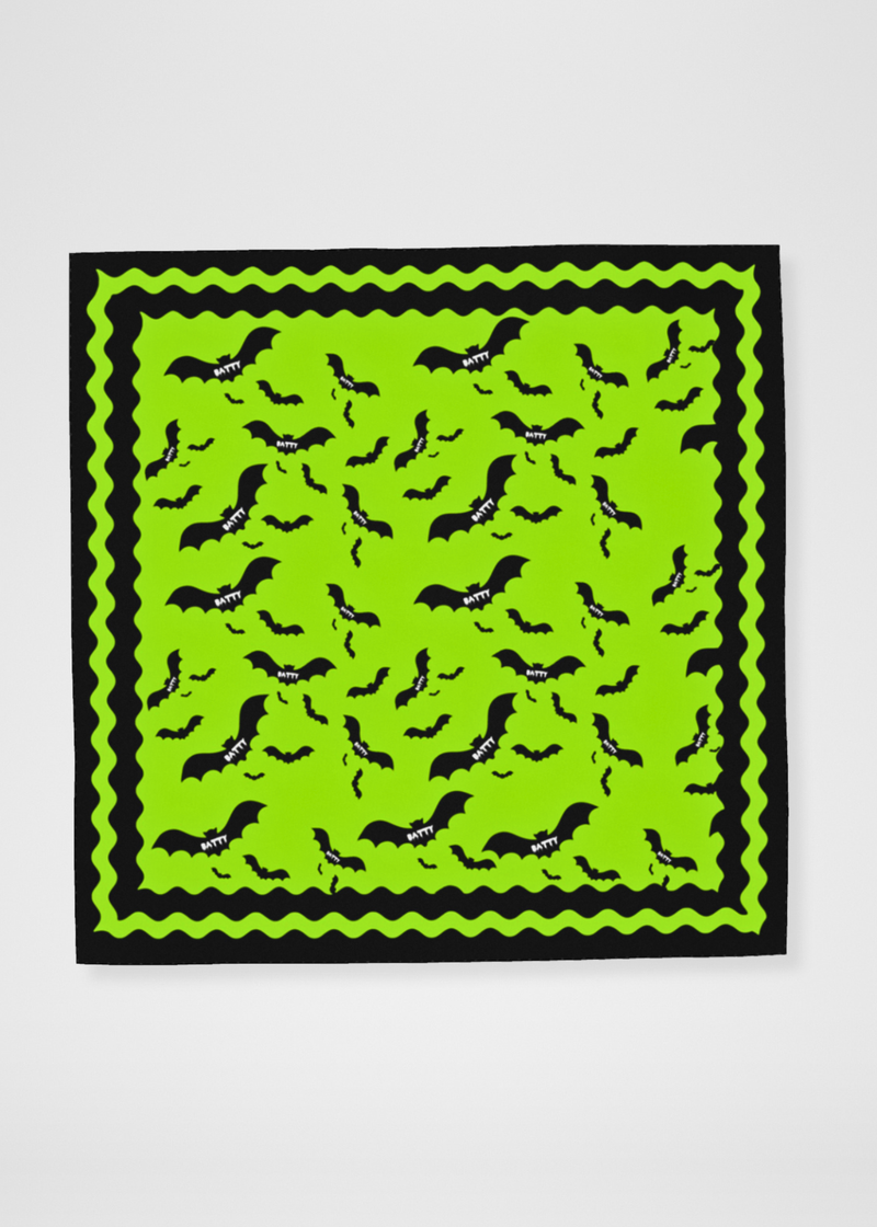 Batty Neon Green Silk Satin Scarf - 36"x36"