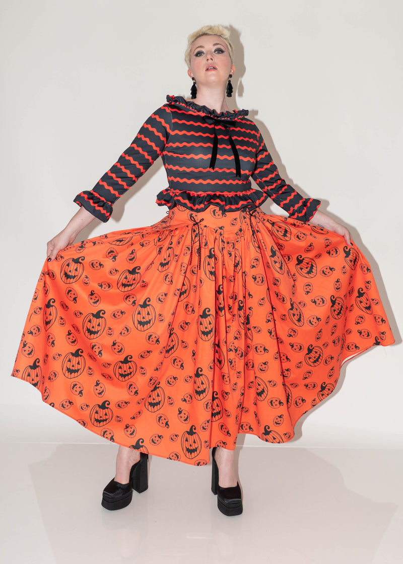 The Alice Maxi Full Gathered Skirt - Pumpkin Print