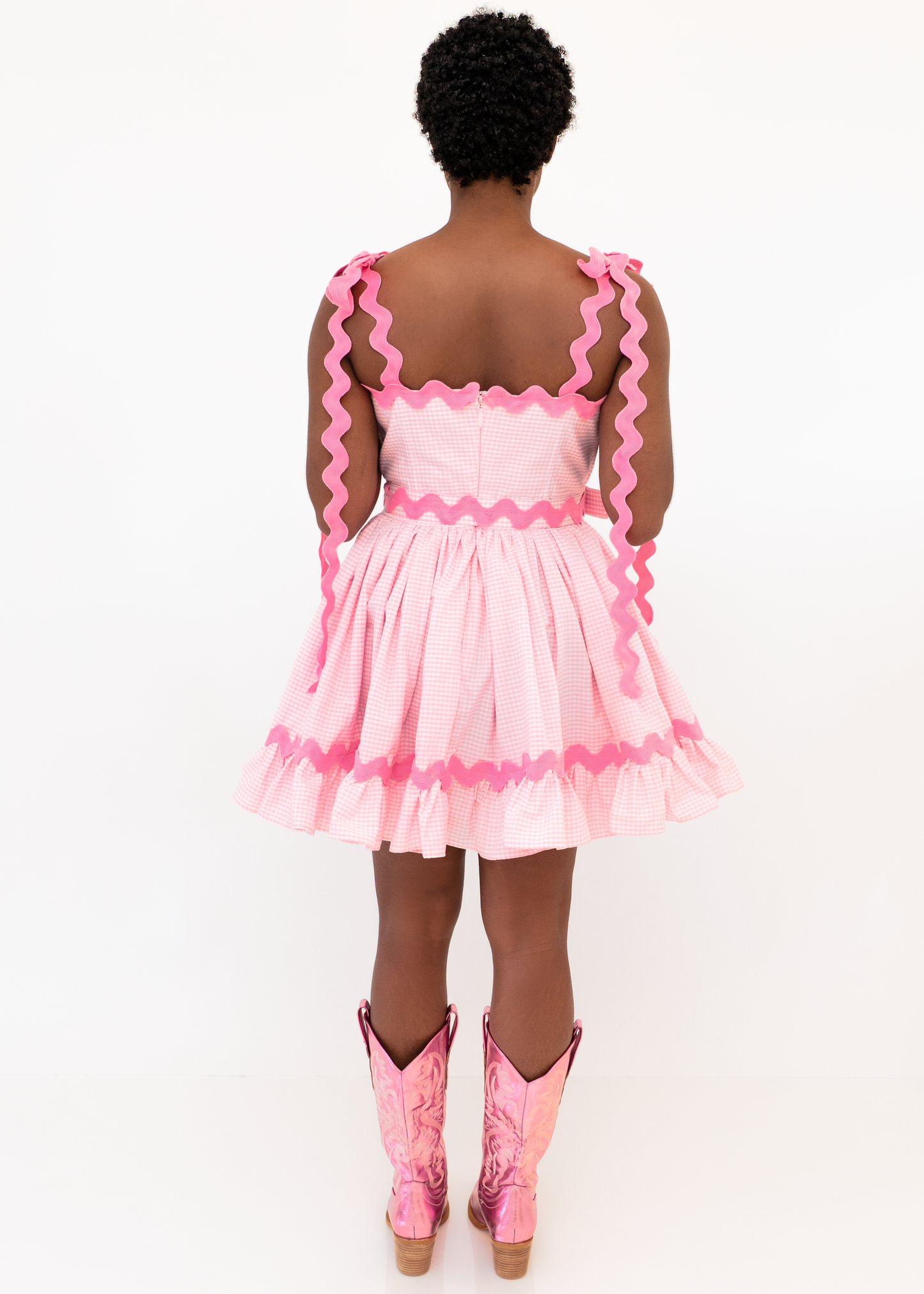 The Roz Fráoula Dress - Pink Gingham & Ric Rac